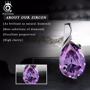 ORSA JEWELS New Design AAA Austrian Cubic Pendant Necklace on Silver Color Purple Zircon Pendant for Women Fashion Jewelry