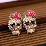 Fashion Roses Skull Head Crystal Earrings