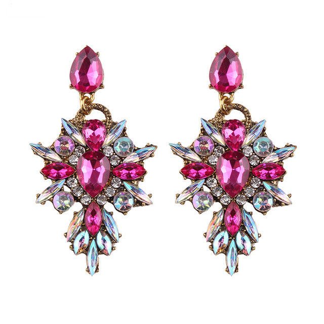 Colorful Flower Luxury Starburst Pendant Crystal Stud Earrings