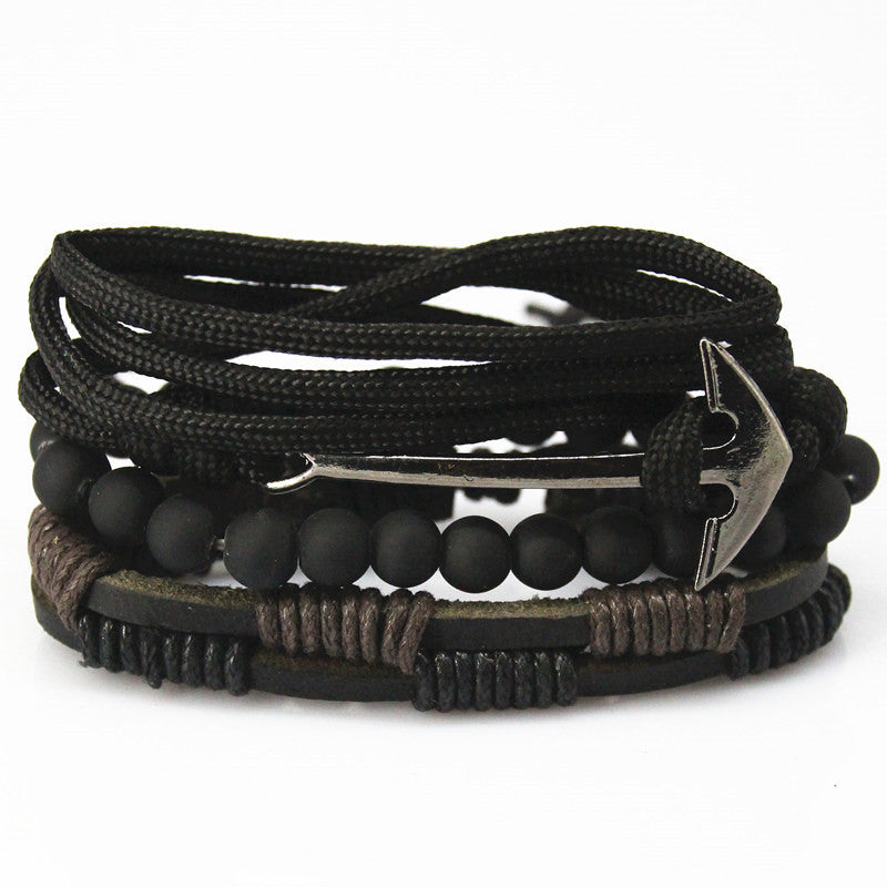 New Fashion Bead Leather Bracelets & bangles for Women 3/4 pcs 1 Set Multilayer Wristband Bracelet Men