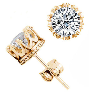 Crystal Zircon Gold Stud Earrings