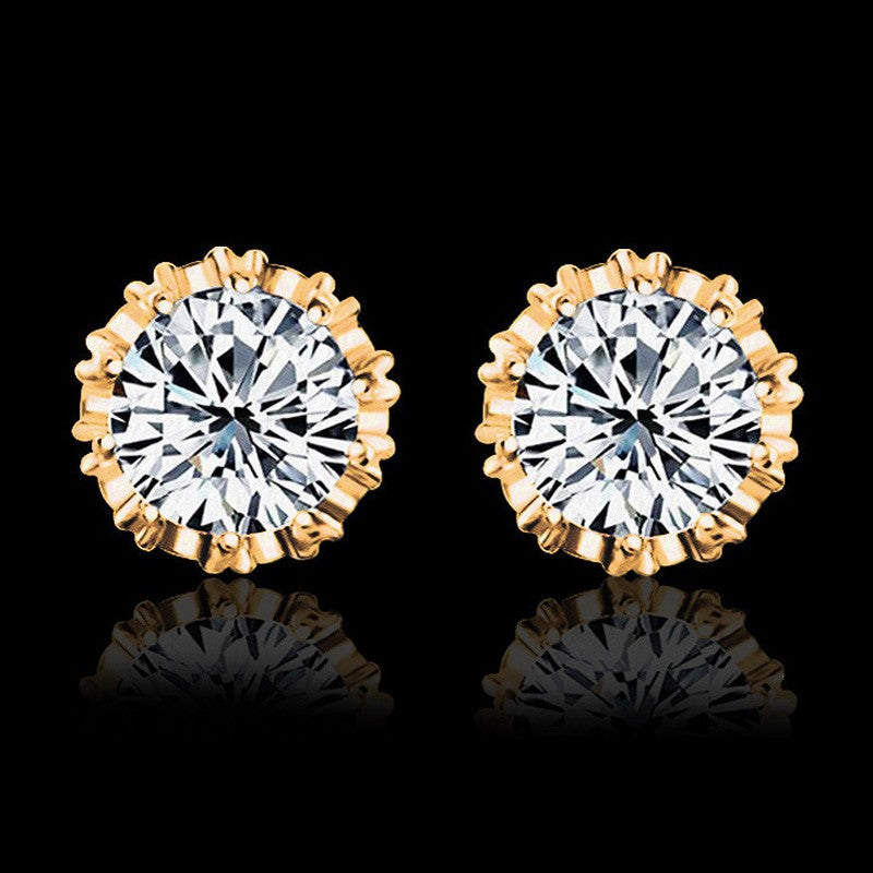 Crystal Zircon Gold Stud Earrings