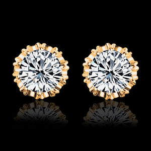 Crystal Zircon Gold Stud Earrings