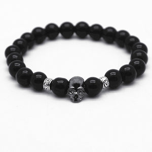 Black Beads Natural Stones Skull Bracelet