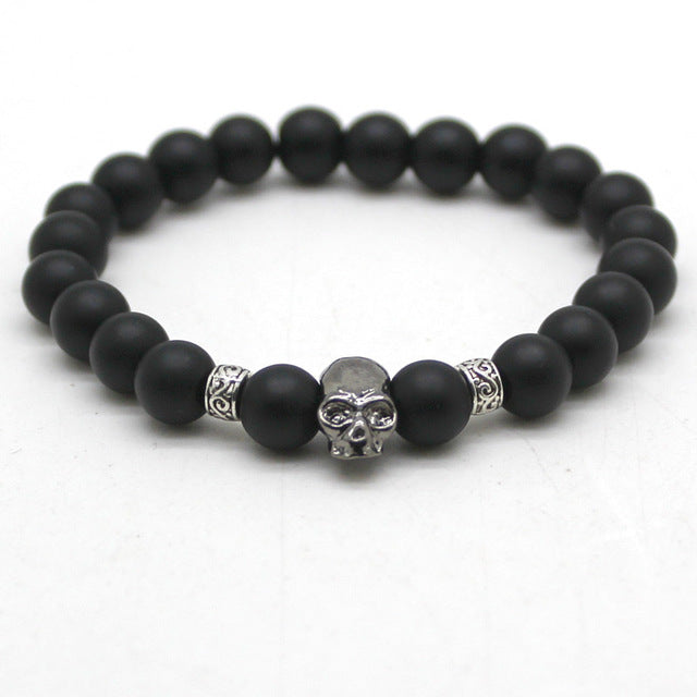 Black Beads Natural Stones Skull Bracelet