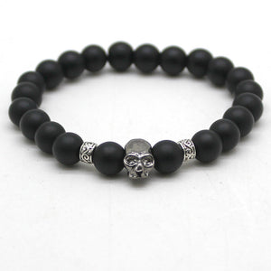 Black Beads Natural Stones Skull Bracelet