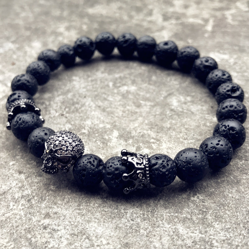 Bead Strand Lave Skull Bracelet