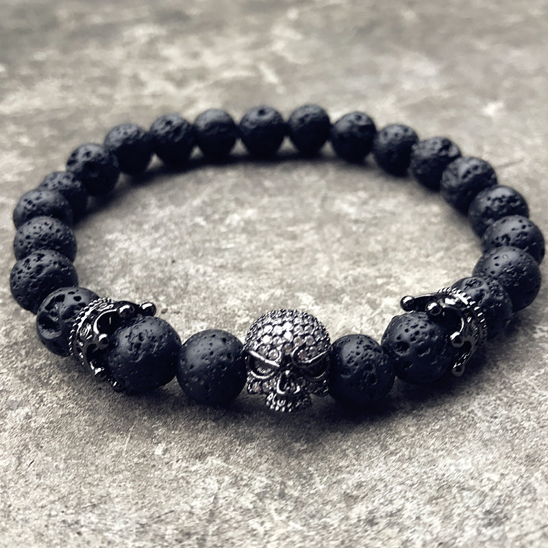 Bead Strand Lave Skull Bracelet