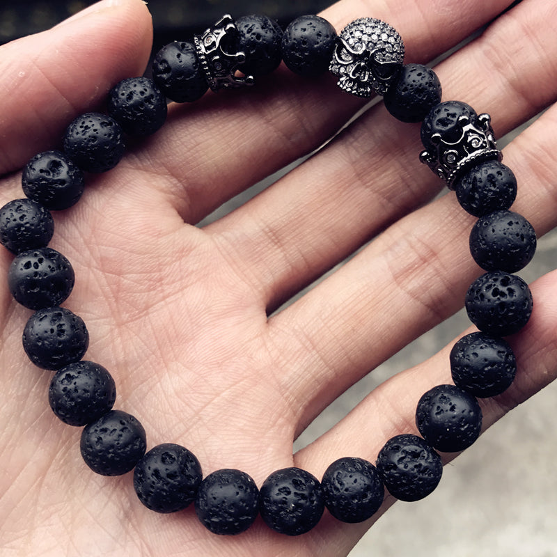 Bead Strand Lave Skull Bracelet