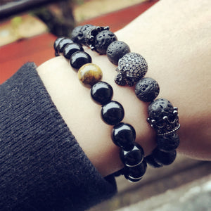 Bead Strand Lave Skull Bracelet