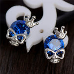 MULTI-COLORED CRYSTAL CROWNED SKULL HEAD EARRINGS