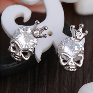 MULTI-COLORED CRYSTAL CROWNED SKULL HEAD EARRINGS