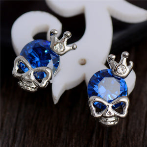 MULTI-COLORED CRYSTAL CROWNED SKULL HEAD EARRINGS