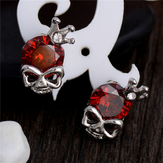 MULTI-COLORED CRYSTAL CROWNED SKULL HEAD EARRINGS