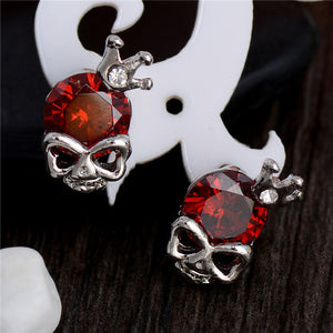 MULTI-COLORED CRYSTAL CROWNED SKULL HEAD EARRINGS