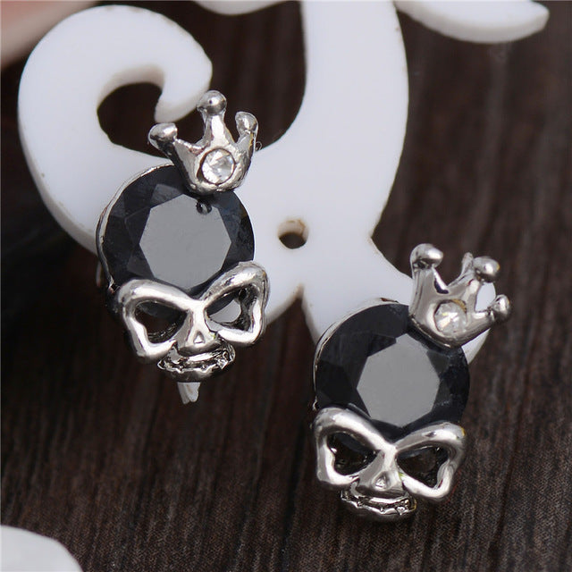 MULTI-COLORED CRYSTAL CROWNED SKULL HEAD EARRINGS