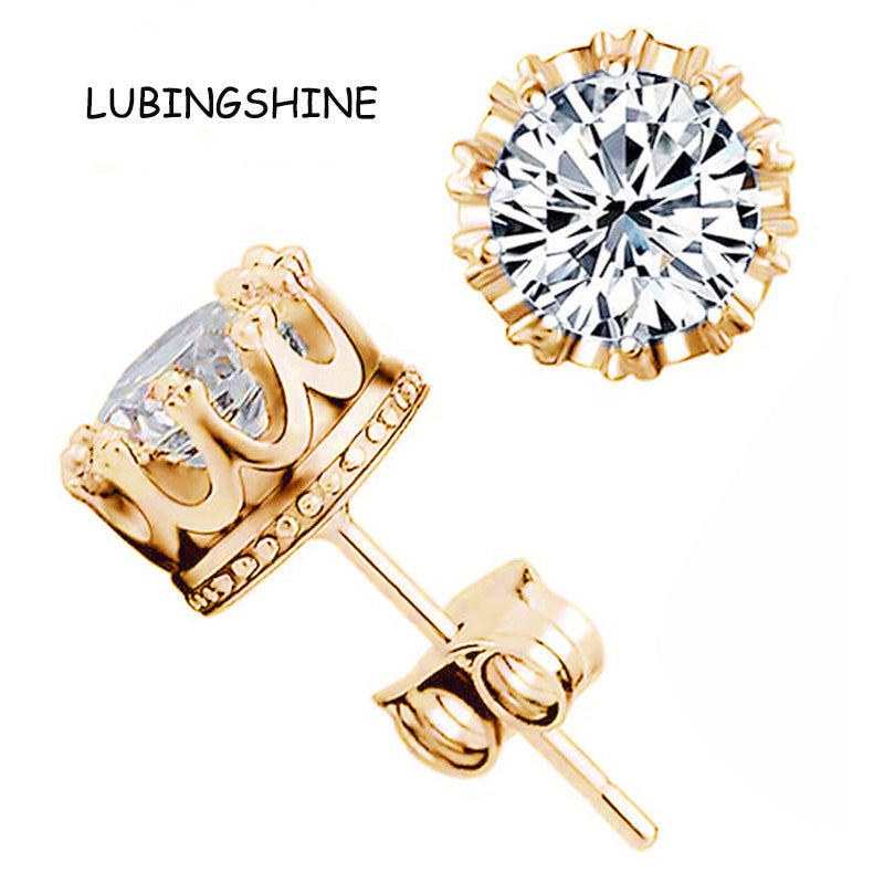 Crystal Zircon Gold Stud Earrings