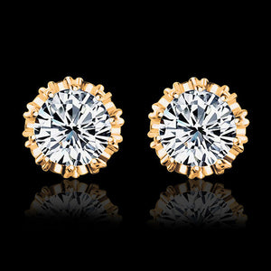 Crystal Zircon Gold Stud Earrings