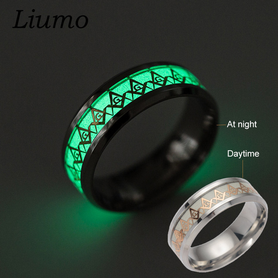 THE LUMINOUS DARK MASONIC STAINLESS STEEL RING