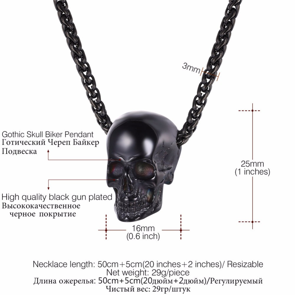 BLACK GOLD PLATED SKULL NECKLACE