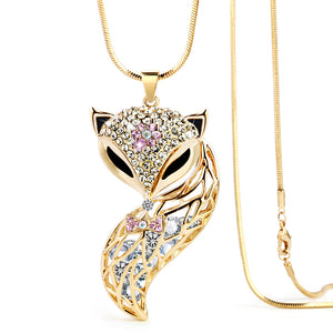 Gold Plated Rhinestone Fox Necklace