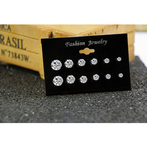 Fashionable Crystal Simulated Pearl Stud Earrings (6 Pair/Set)