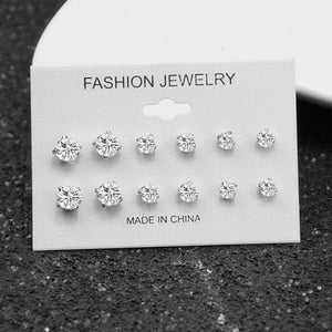 Fashionable Crystal Simulated Pearl Stud Earrings (6 Pair/Set)