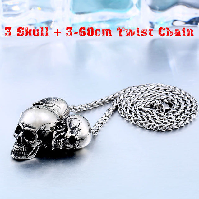 Stainless Steel Multi Skulls Necklace