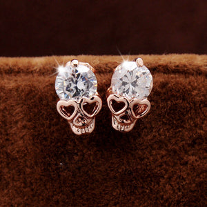 CUTE HEART EYES JEWELED SKULL EARRINGS