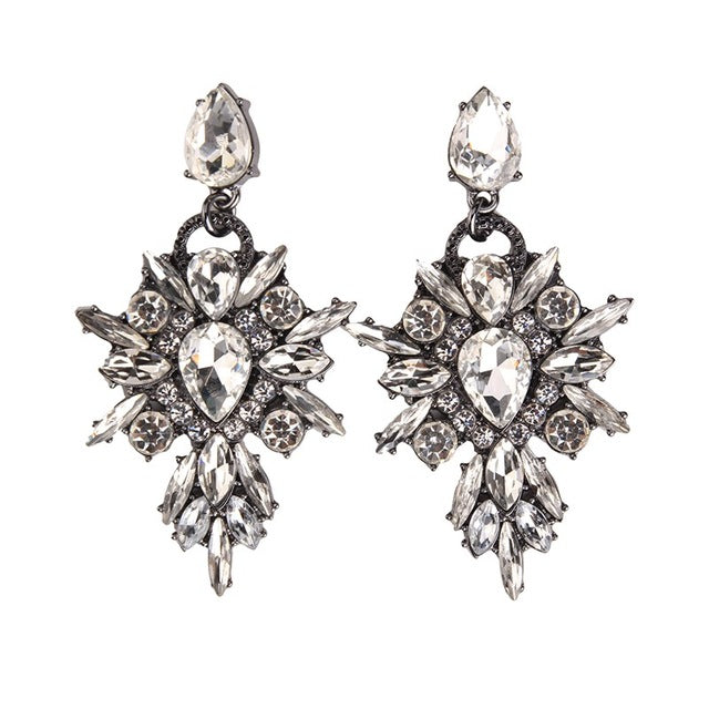 Colorful Flower Luxury Starburst Pendant Crystal Stud Earrings