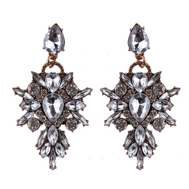 Colorful Flower Luxury Starburst Pendant Crystal Stud Earrings