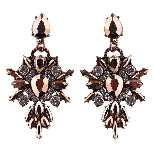 Colorful Flower Luxury Starburst Pendant Crystal Stud Earrings