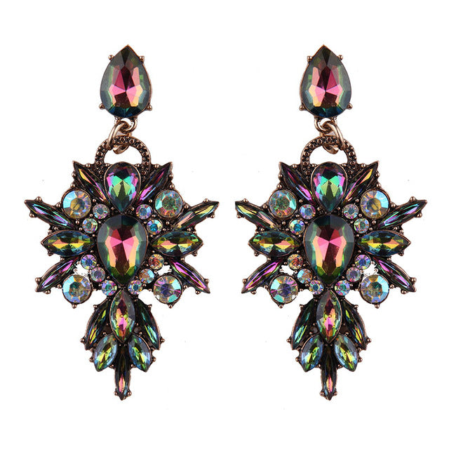 Colorful Flower Luxury Starburst Pendant Crystal Stud Earrings