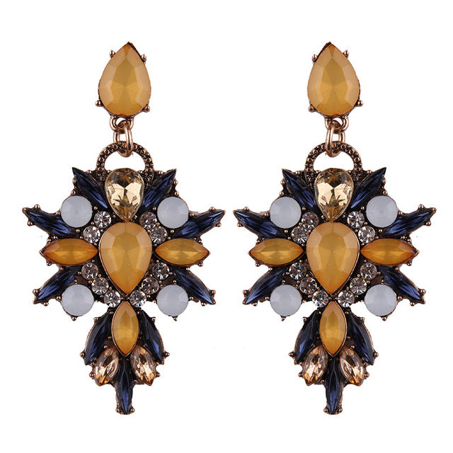 Colorful Flower Luxury Starburst Pendant Crystal Stud Earrings