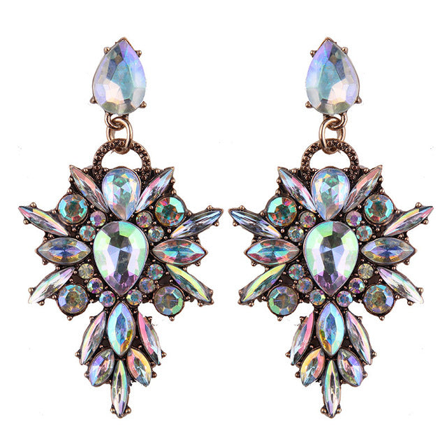 Colorful Flower Luxury Starburst Pendant Crystal Stud Earrings