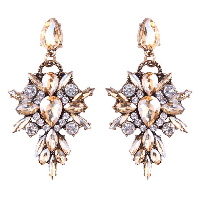 Colorful Flower Luxury Starburst Pendant Crystal Stud Earrings