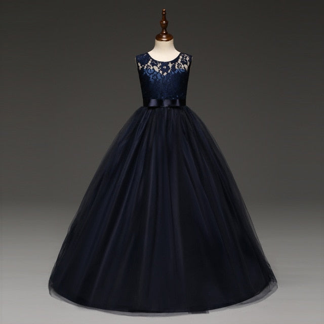 5-14 Years Girl's Tulle Lace Long Dress