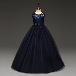 5-14 Years Girl's Tulle Lace Long Dress