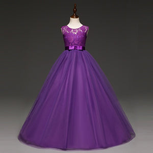 5-14 Years Girl's Tulle Lace Long Dress