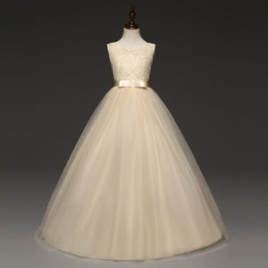5-14 Years Girl's Tulle Lace Long Dress