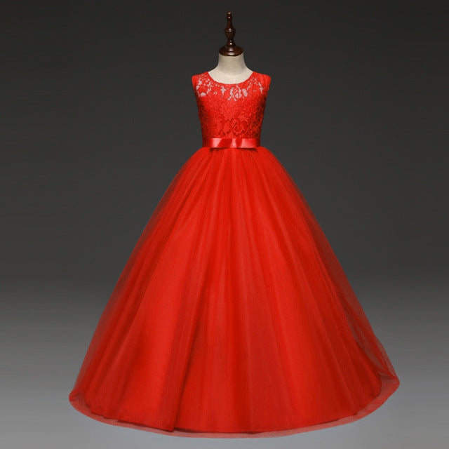 5-14 Years Girl's Tulle Lace Long Dress