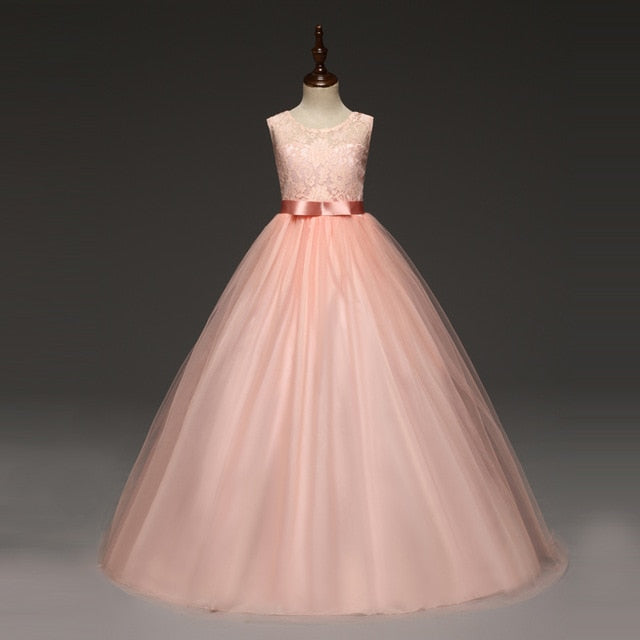 5-14 Years Girl's Tulle Lace Long Dress