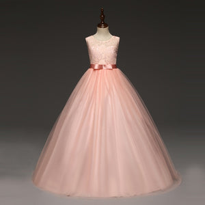 5-14 Years Girl's Tulle Lace Long Dress
