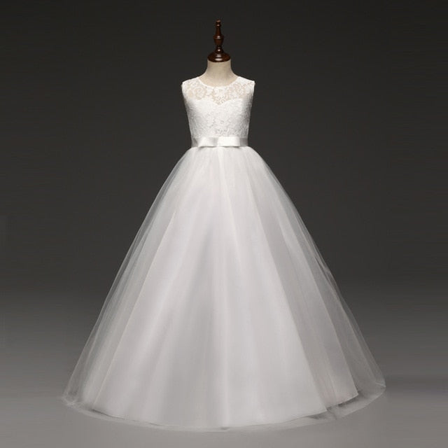 5-14 Years Girl's Tulle Lace Long Dress
