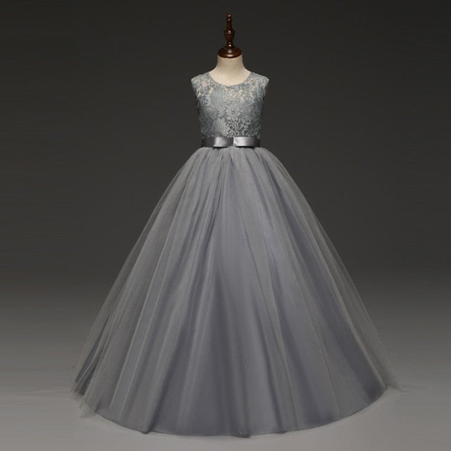 5-14 Years Girl's Tulle Lace Long Dress