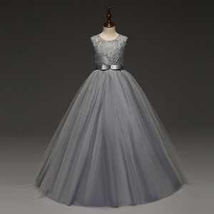 5-14 Years Girl's Tulle Lace Long Dress