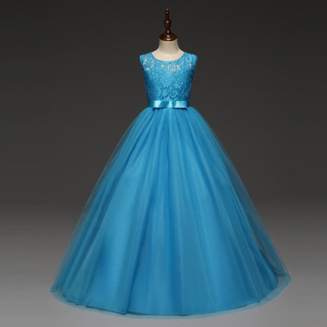 5-14 Years Girl's Tulle Lace Long Dress