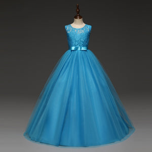 5-14 Years Girl's Tulle Lace Long Dress
