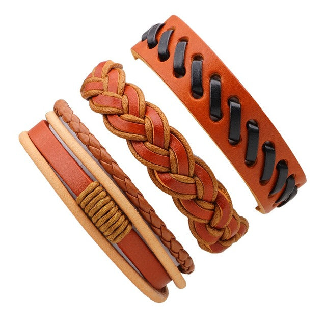 Leather Bracelet Men Multilayer Punk Skull
