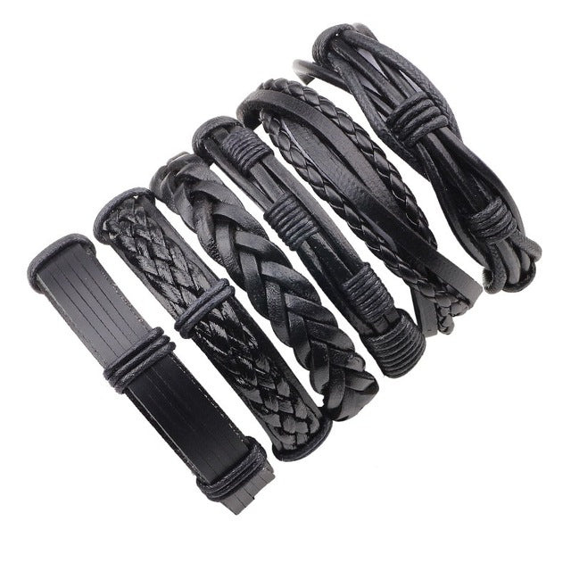 Leather Bracelet Men Multilayer Punk Skull